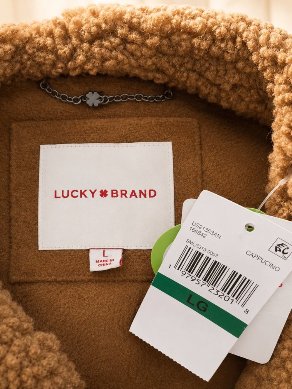 Lucky Brand Teddy Faux Shearling Cropped Jacket NWT Size Large Cappuccino - Picture 6 of 7